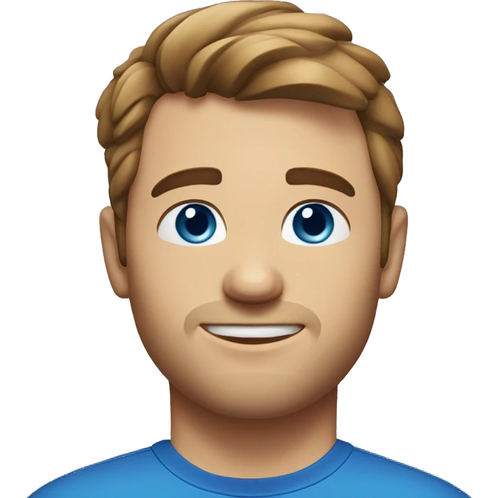 A head and shoulders shot of a 32 year old Caucasian man, with short brown hair,   with blue eyes wearing a t-shirt. emoji