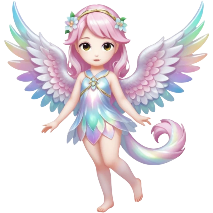 Multicolored divine angelic sparkly marble Sakura shiny ethereal pastel iridescent light pale cute adorable pretty feminine elegant realistic floral exotic Falvie-Fionbri-fursona, full body emoji