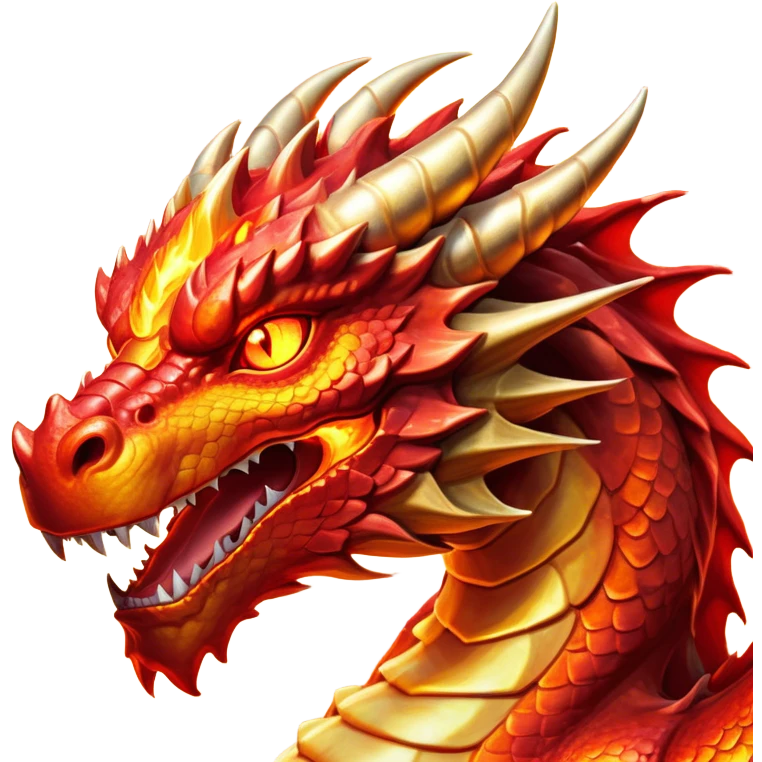 Cinematic Noble Fierce Fire Dragon Portrait Emoji, Poised and imposing, with a muscular, scaled body ablaze in fiery hues of crimson, molten orange, and molten gold, and intense, burning eyes that mirror the heart of a volcano; rendered with lifelike texture and dynamic natural highlights, high shine, formidable and intense, styled with an aura of scorching mythic power, focused and resolute, soft glowing outline, capturing the essence of a legendary inferno poised to ignite the screen with timeless ferocity! emoji