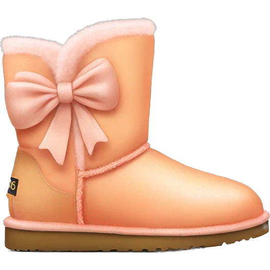 Realistic pair of peach color Ugg fur boots with bows. emoji