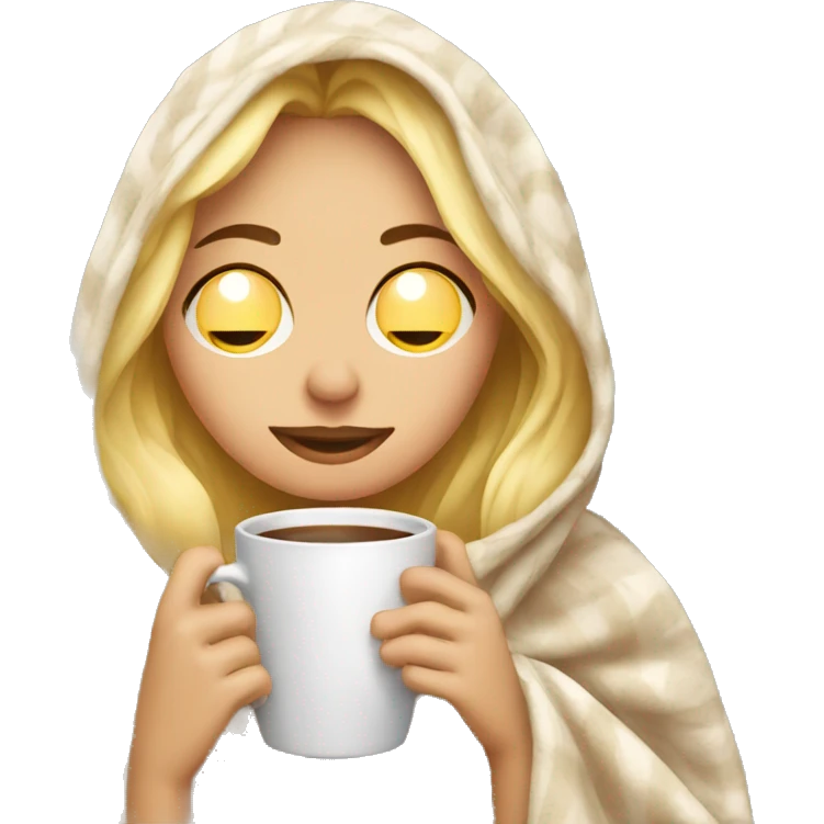 girl inside a blanket sipping coffee eyes closed blonde emoji