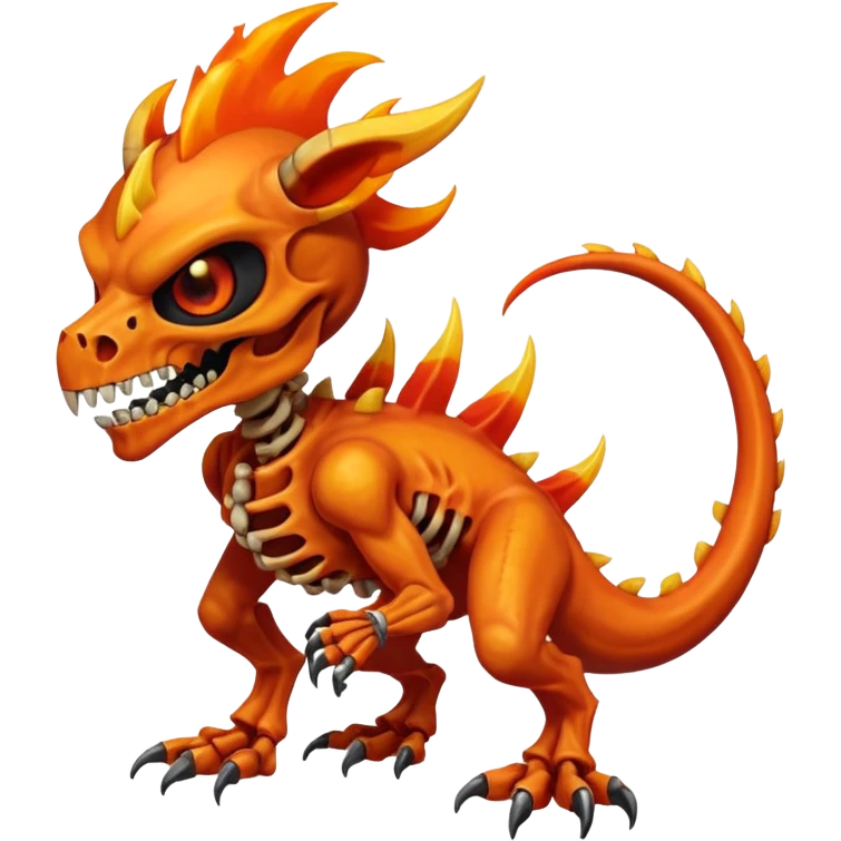 Oily smooth glossy evil sharp edgy badass skeletal fiery skull-face skull-masked Charmeleon-Zeraora-Salandit-fusion, full body emoji