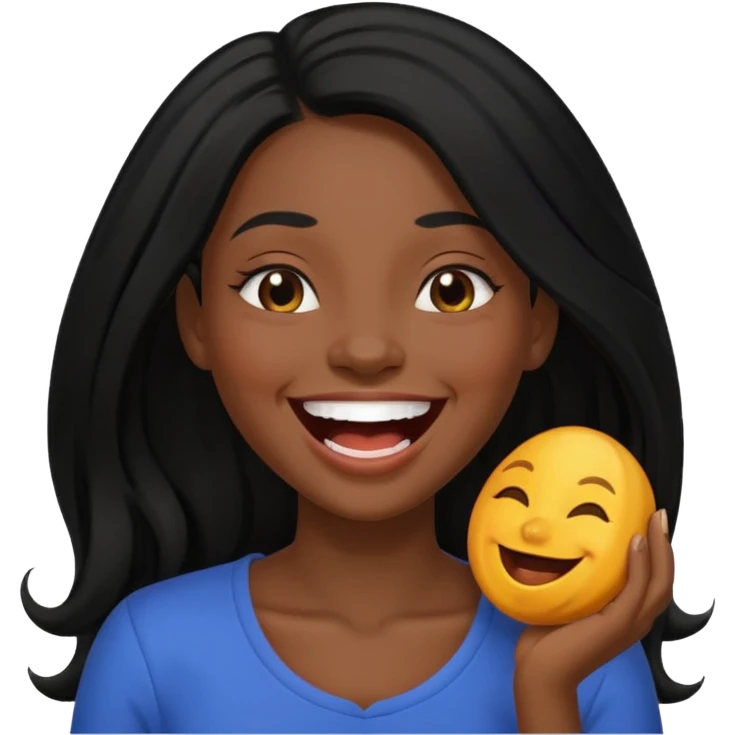 laughing black long haired woman emoji
