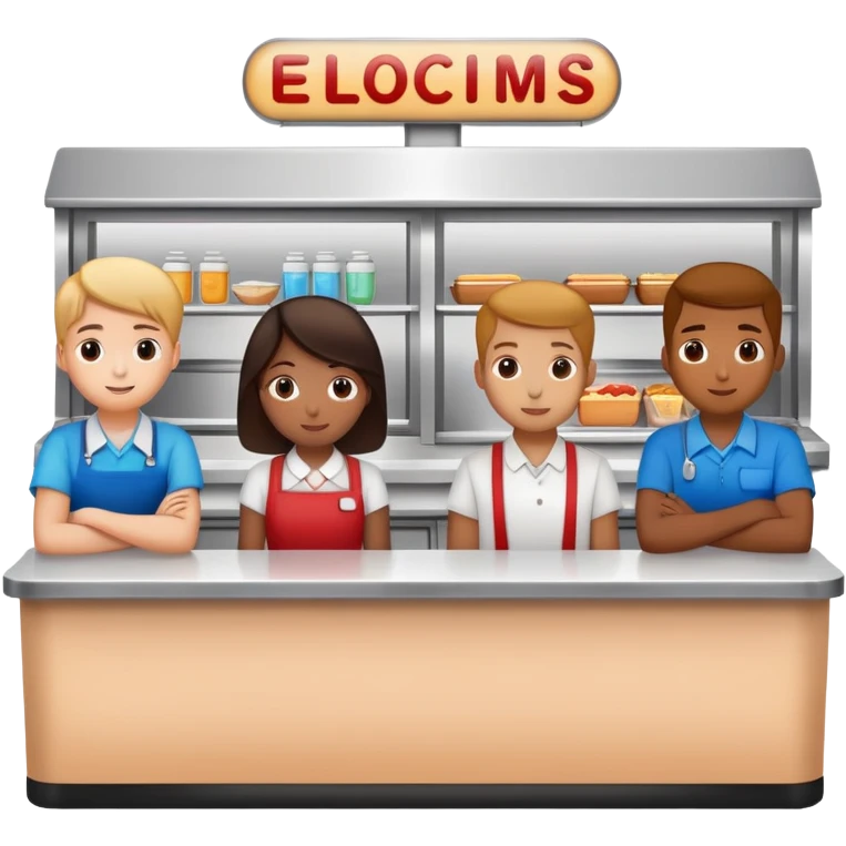 students standing in front of a lunch counter emoji