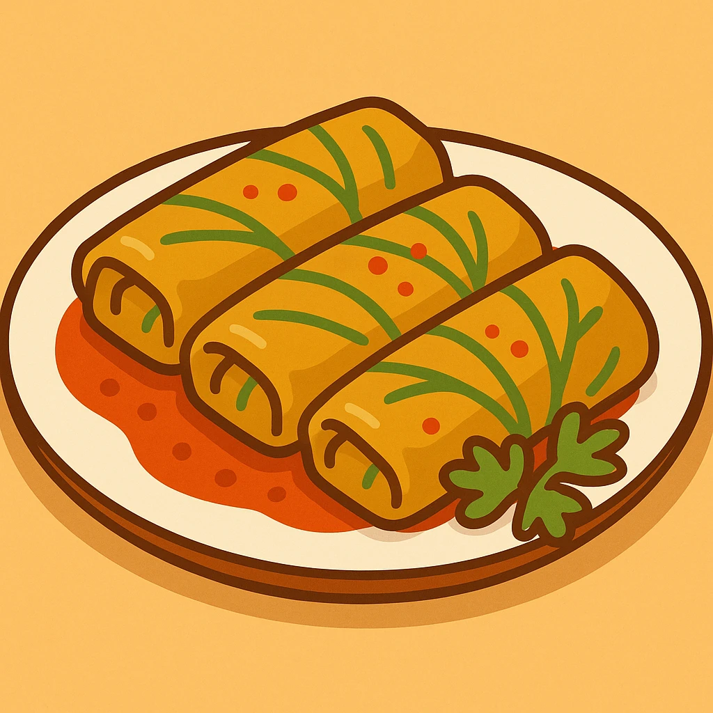 flat toon style simple and colorful sarma, traditional stuffed cabbage rolls on a plate emoji