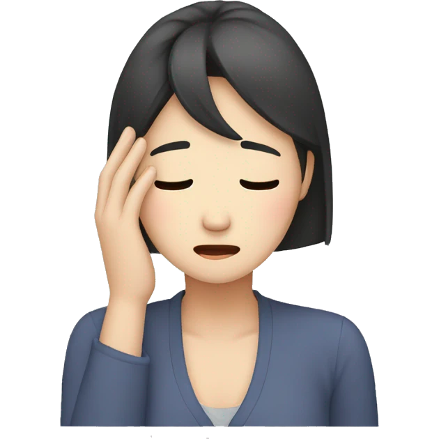 Holding 'one hand' on her head, Korean woman in her 40s, headache, sad expression emoji
