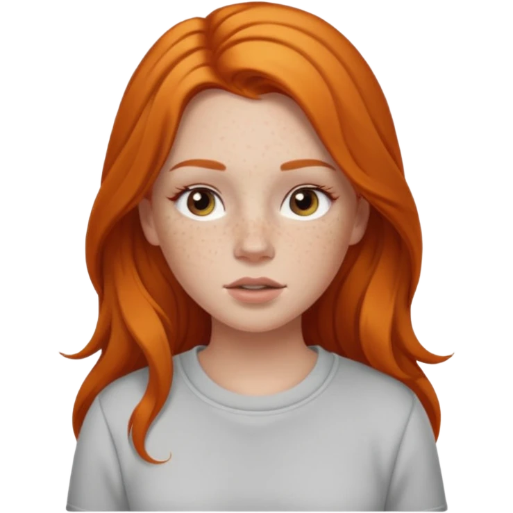 A white girl with freckles long lashes plump lips and ginger long hair pretty and she’s wearing a white shirt full body with grey sweatpants on emoji