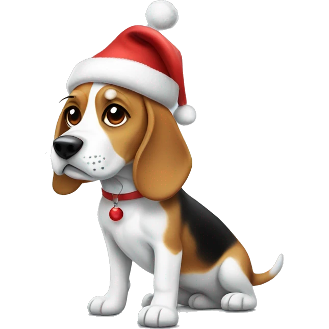 Beagle with Christmas hat emoji