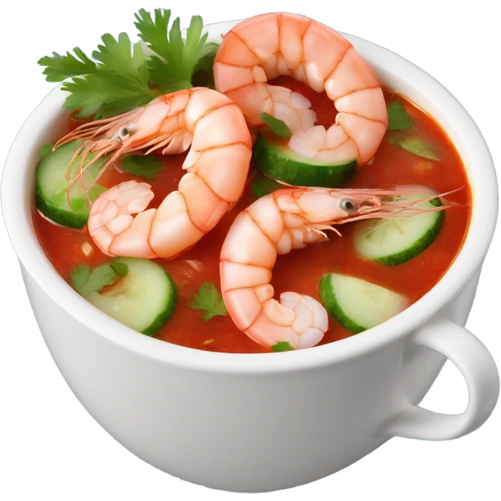 Shrimps in cup with red sauce and cucumber onions cilantro  emoji