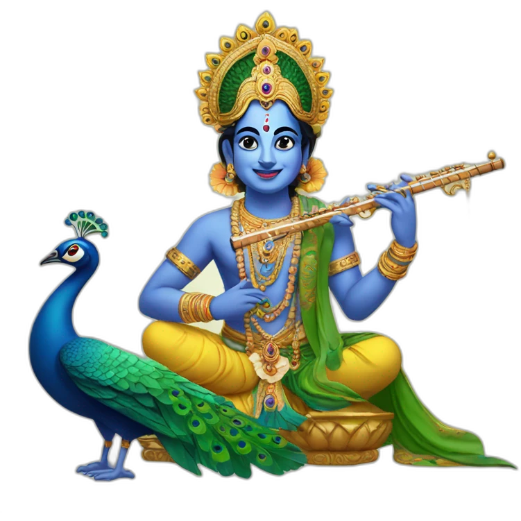 Krishna with flute and peacock  emoji