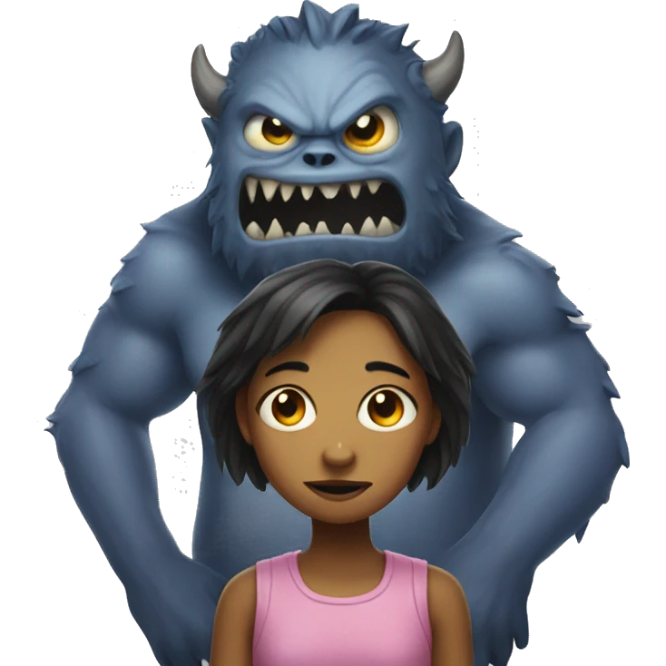 a girl and a monster emoji