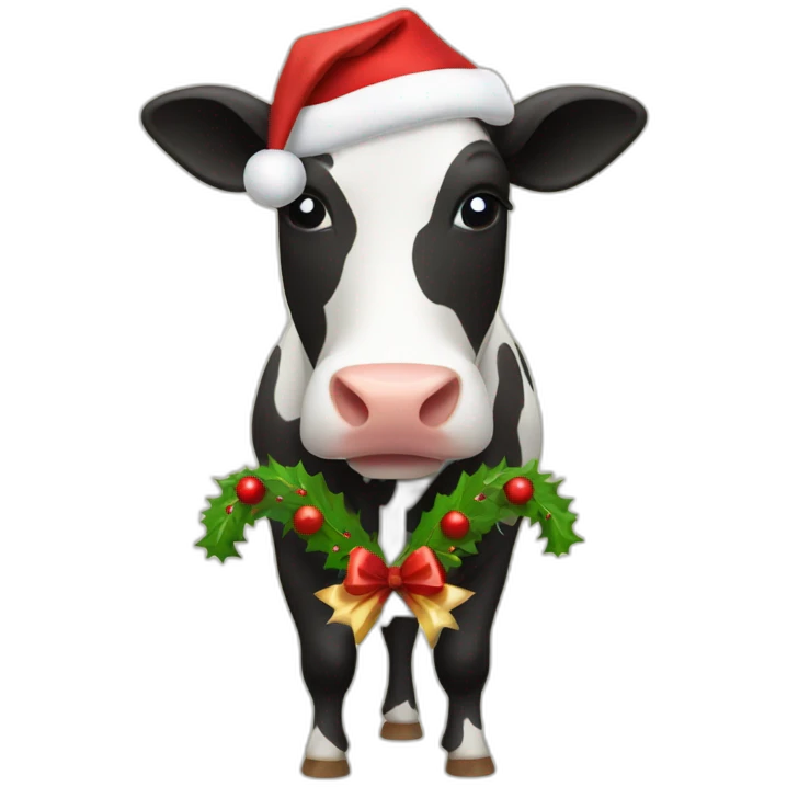 Cow with a Christmas had  emoji