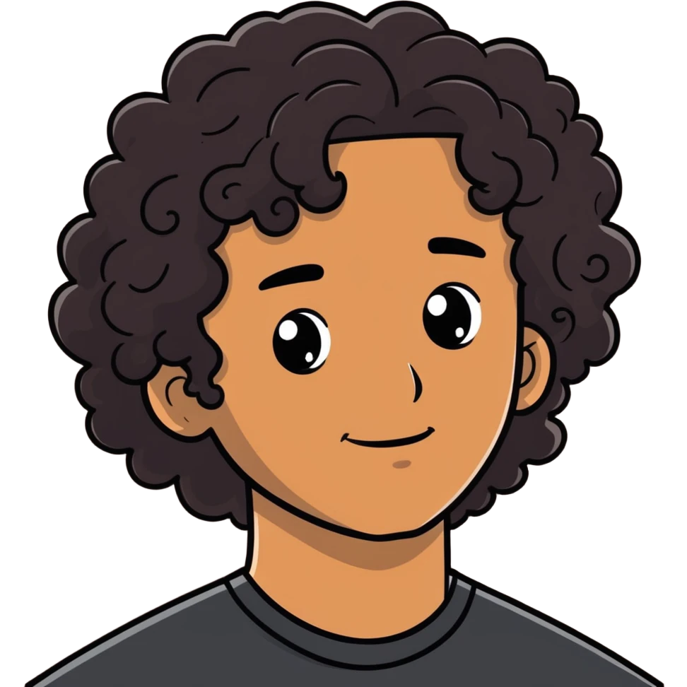 brown-skinned man with black curly mid-length hair, relaxed face, eyes slightly open, cartoonish sticker style emoji