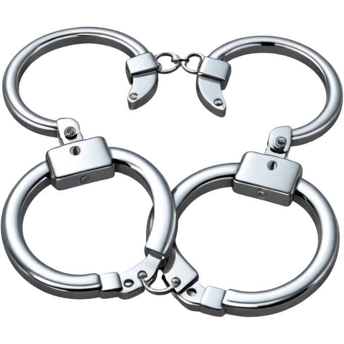 A pair of elegant handcuffs emoji made of silver chrome, smooth rounded design, glossy metallic reflections, luxury fetish aesthetic, minimal iOS emoji style, centered, clean white background emoji