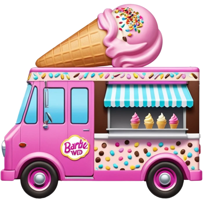 Barbie’s 4wd 1924 racing ice cream with chocolate, nuts and sprinkles dream house food truck  emoji