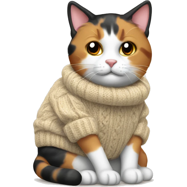 Calico cat wearing a cozy sweater emoji
