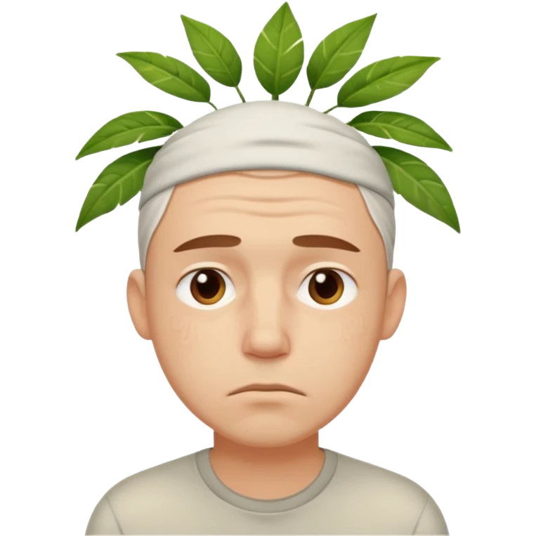 tired sad man with sweat on forehead, plant behind emoji