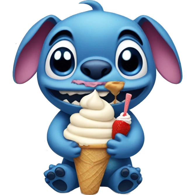 Stitch holding an ice cream emoji