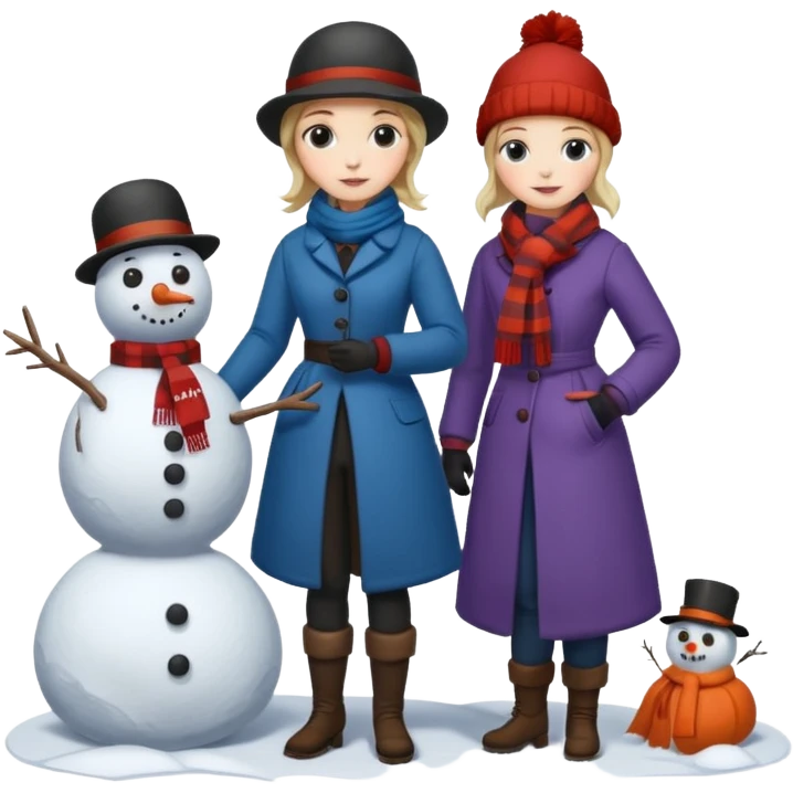 Virginia Poe and Maria Clemm 1800's full body building a snowman emoji
