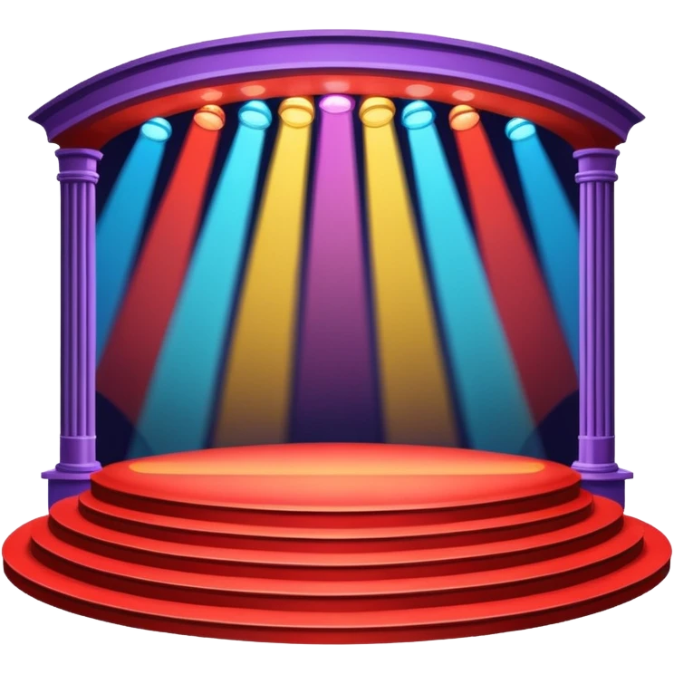 A concert-style stage with colored lights pointing downward. emoji