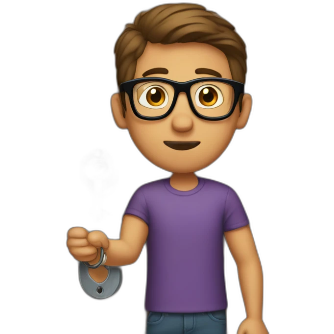 brown-short-haired man wearing glasses, struggling to fit a key into a door-lock emoji