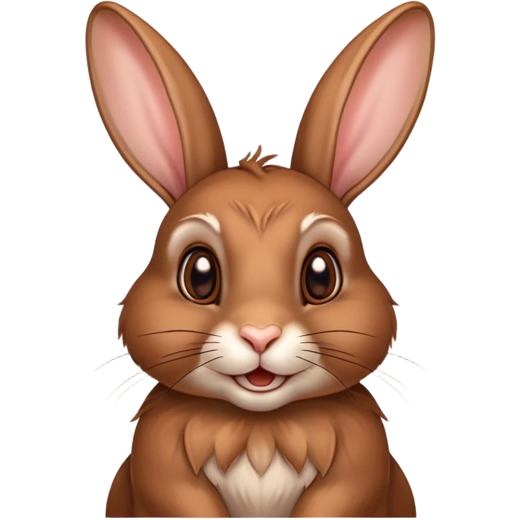 Cinematic Comical Brown Rabbit Portrait Emoji, Head tilted dramatically with an exaggeratedly amused expression, featuring a striking brown fur with lively, twitching ears and wide, expressive brown eyes filled with playful disbelief, Simplified yet hilariously expressive features, highly detailed, glowing with a slightly sassy glow, high shine, dramatic yet playful, stylized with an air of cheeky mischief, bright and endearing, soft glowing outline, capturing the essence of a spirited and over-the-top bunny, so meme-worthy it feels like it could side-eye its way into internet fame instantly! emoji