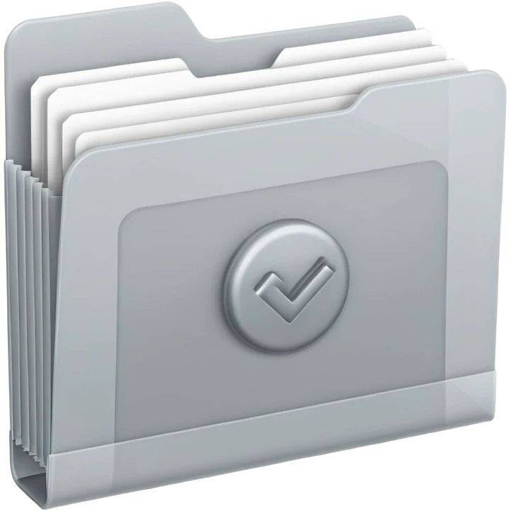A minimal emoji-style icon of this frosted light-gray plastic folder with elastic closure, closed, with a small clean tax/forms symbol on the front (stacked papers or checklist icon), subtle shading, and a neutral, administrative, organized vibe. emoji