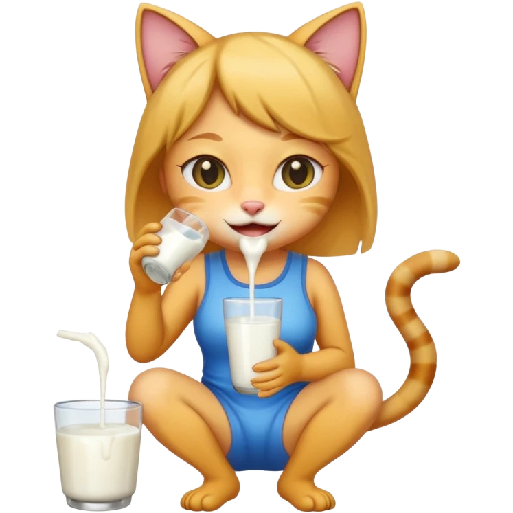 a cat girl drinking milk and peeing emoji