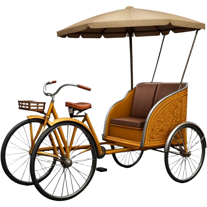 ​Cinematic Realistic Cyclo Rickshaw, depicted as a classic manually operated tricycle-style rickshaw with a simple, rustic design and intricate details, rendered with realistic textures and natural urban lighting that captures its cultural charm and timeless functionality, emoji