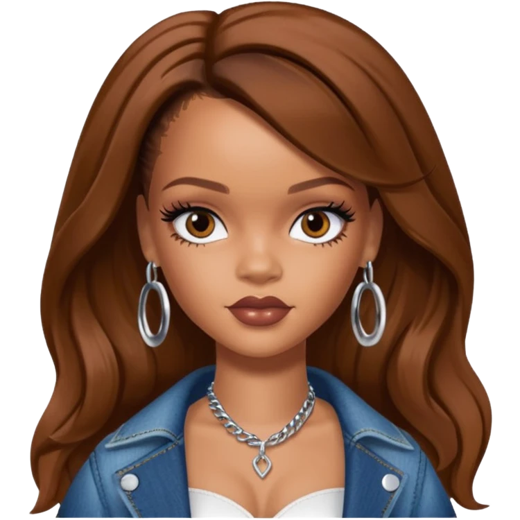 rihanna as pretty bratz baddie, brown hair emoji