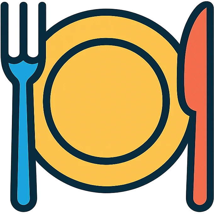 meal time icon, simple, clean, universal, plate with fork and knife, minimal color, modern icon style emoji