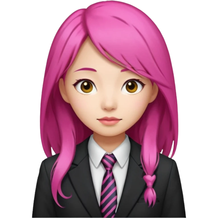 long black and pink haired asian woman with tie and blazer emoji