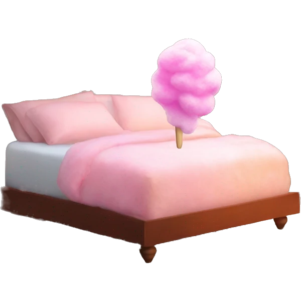 cotton candy bed next to fireplace emoji