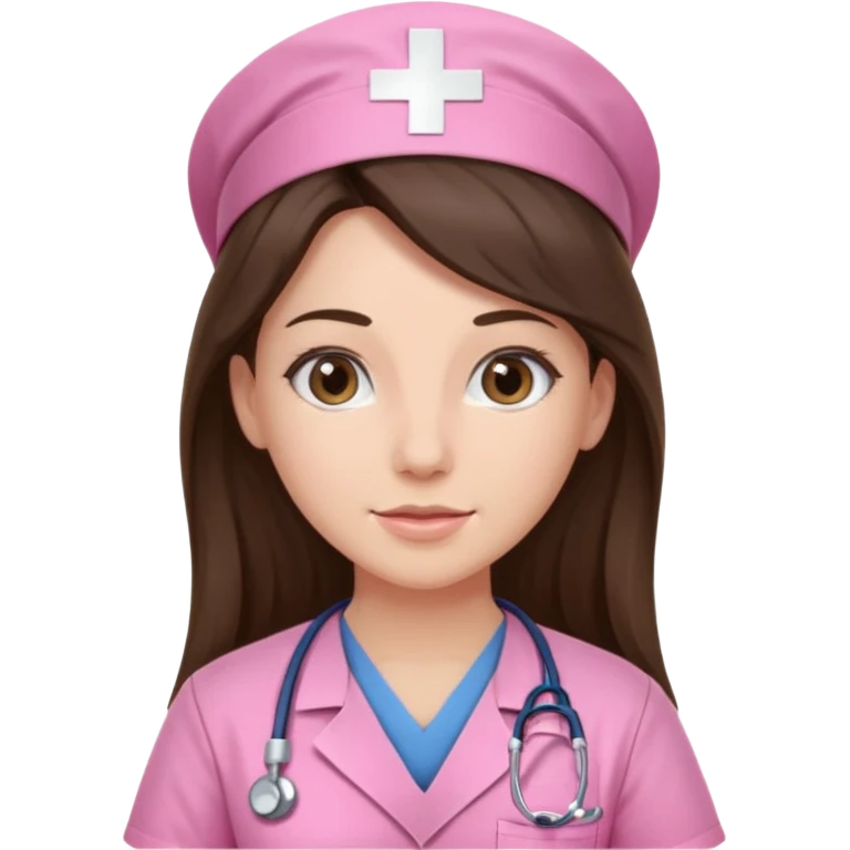 pretty brunette nurse with long hair in pink scrubs emoji