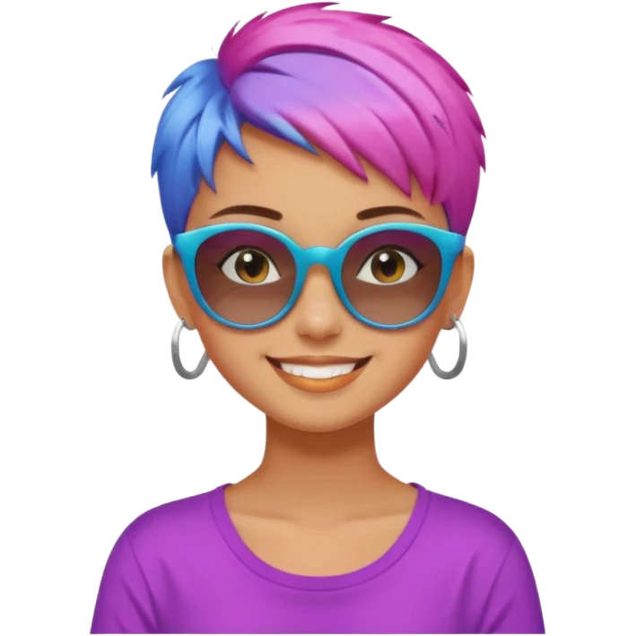 stylish teen girl wearing shades and dyed colorful short hair, stylish outfit emoji
