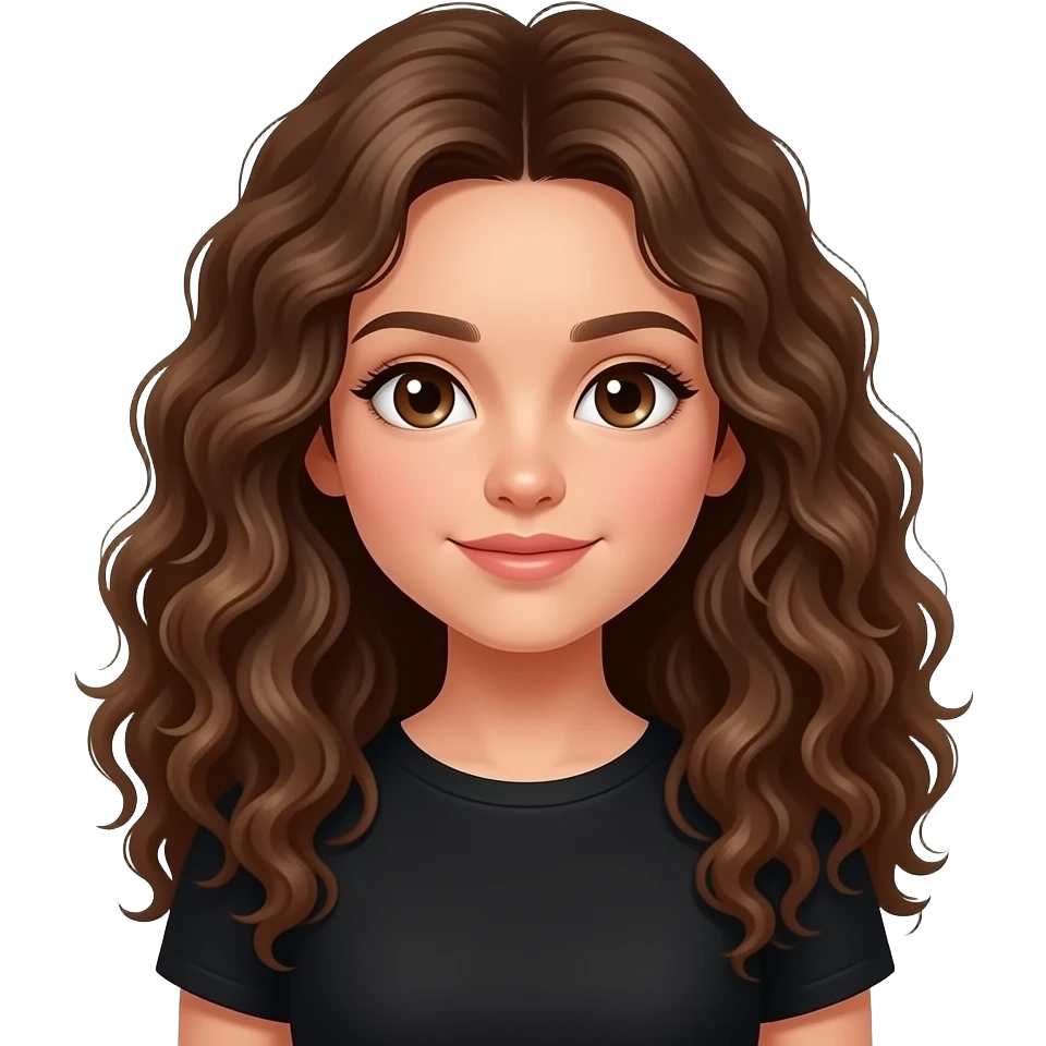 girl with long curly brown hair wearing black clothes emoji