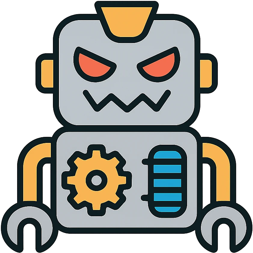 Villainous robot with red eyes and mechanical parts emoji