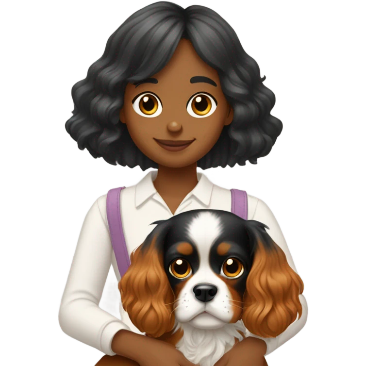 Girl with bangs petting cavalier King Charles spaniel dog emoji