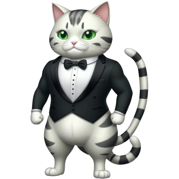 Buff Jacked up Huge jumbo Super Duper Muscular Cat with a 10 pack full body black and white tuxedo body and green eyes  emoji