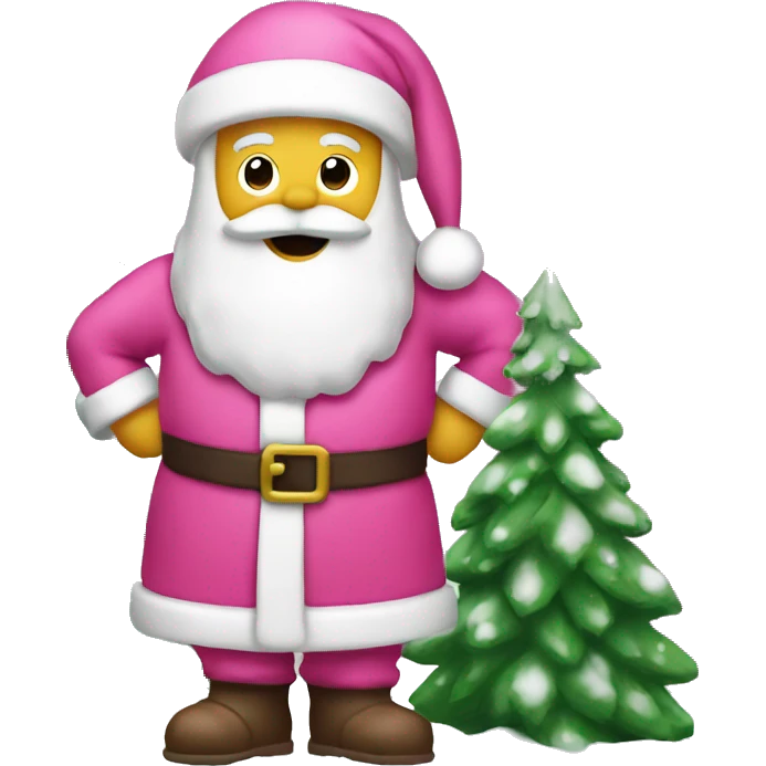 santa next to a snowy christmas tree in pink emoji