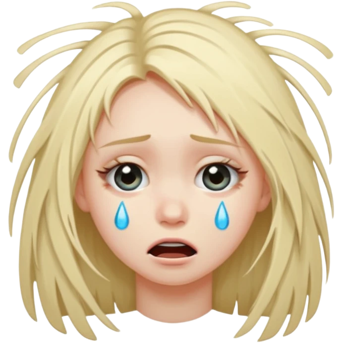 A girl pouring her eyes out crying so hard and pulling off her hair so bad cutting it emoji
