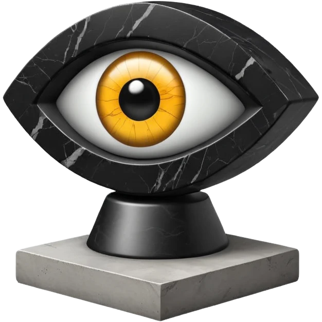 3D isometric icon, polished black marble eye on a concrete pedestal, minimalist brutalist style, cinematic lighting, black background. emoji