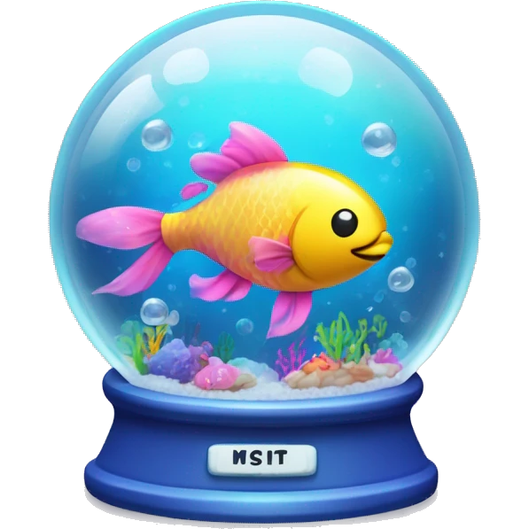 Kawaii rainbow neon bedazzled ocean fish in an under the sea snow globe  emoji