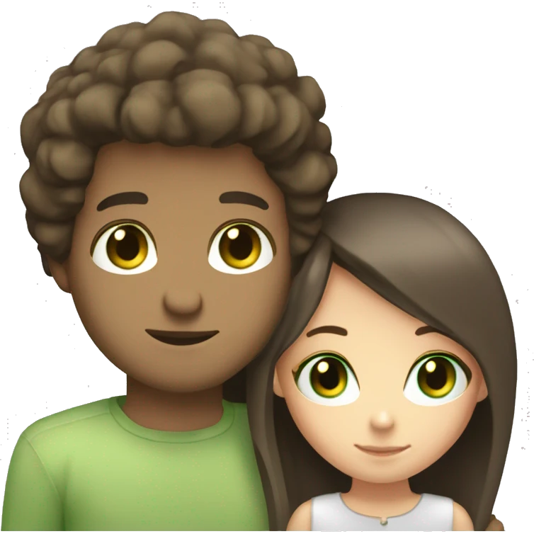 White couple back hug brown eyes girl light green eyes man emoji