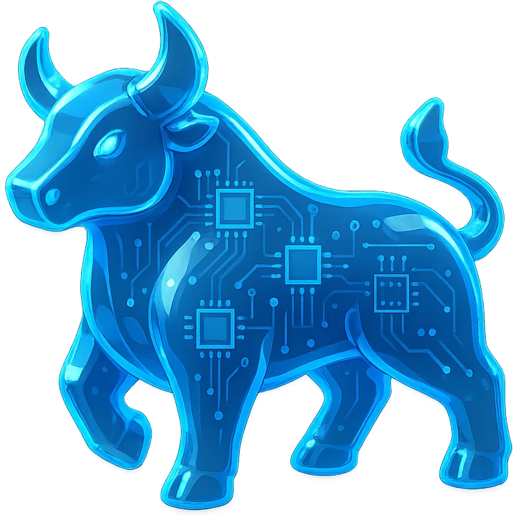 modern tech-inspired bull logo, glowing blue, digital circuit style emoji