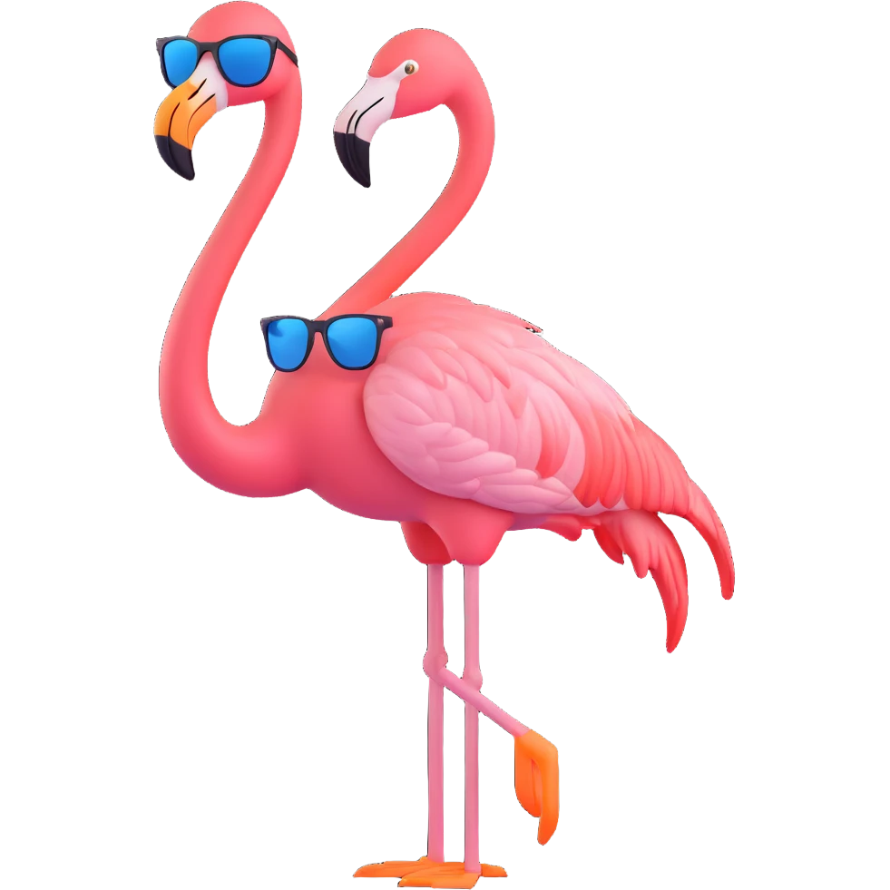 flamingo with sunglasses, standing on one leg emoji