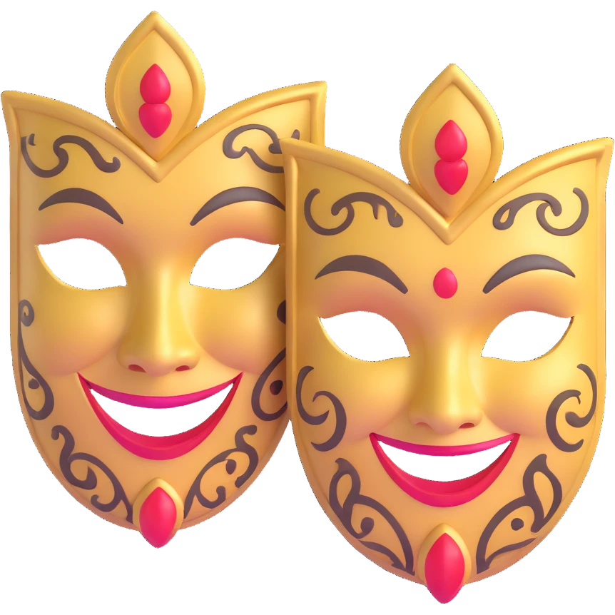 classic Greek drama masks, traditional comedy with smile and tragedy with frown, ornate theater masks emoji
