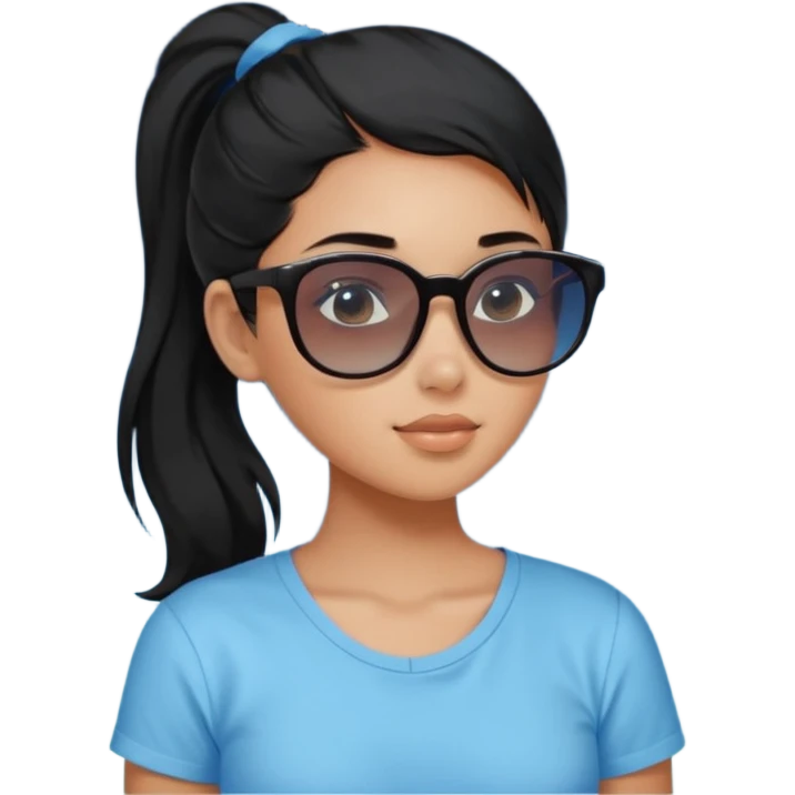 An Emoji of girl with black ponytail hair, who can be described by three words: sun, moo, star emoji