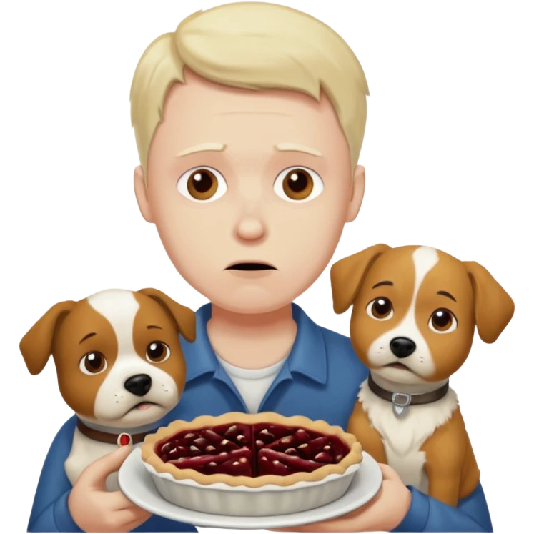 Sad man eats a pie. While i throw his dog at berlin emoji