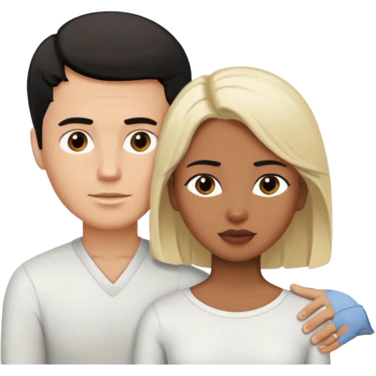 White blond man massages black haired brown woman from front view emoji